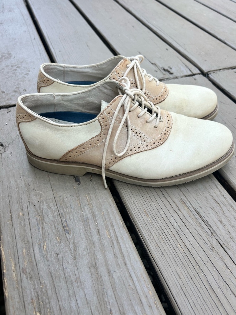 GH Bass Casanova Two-Tone Cream & Tan Lace-Up Oxford Shoes | Men’s US 9.5